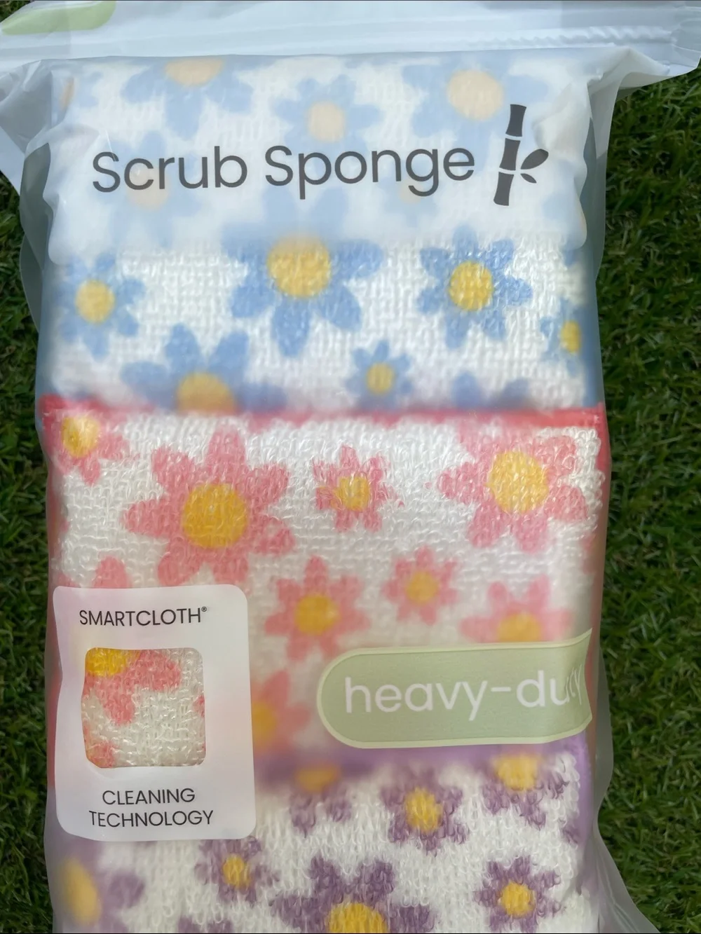 SmartCloth Floral Heavy-Duty Scrub Sponges — Pink, Blue, Purple (9 Pack)